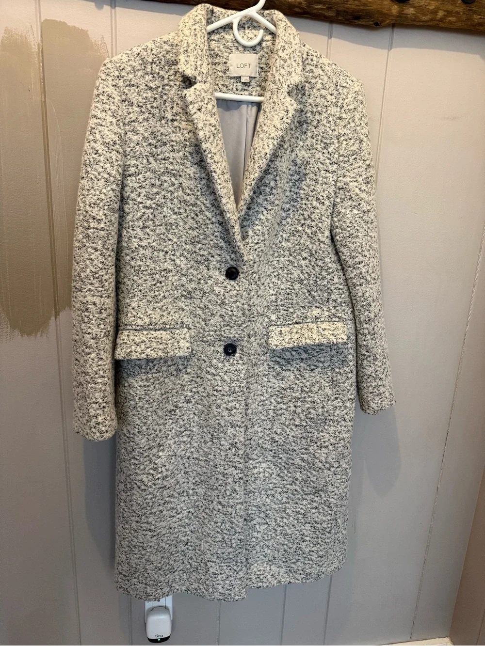 LOFT Black and White Bouclé Single-Breasted Pea Coat - Lined, Heavy Weight